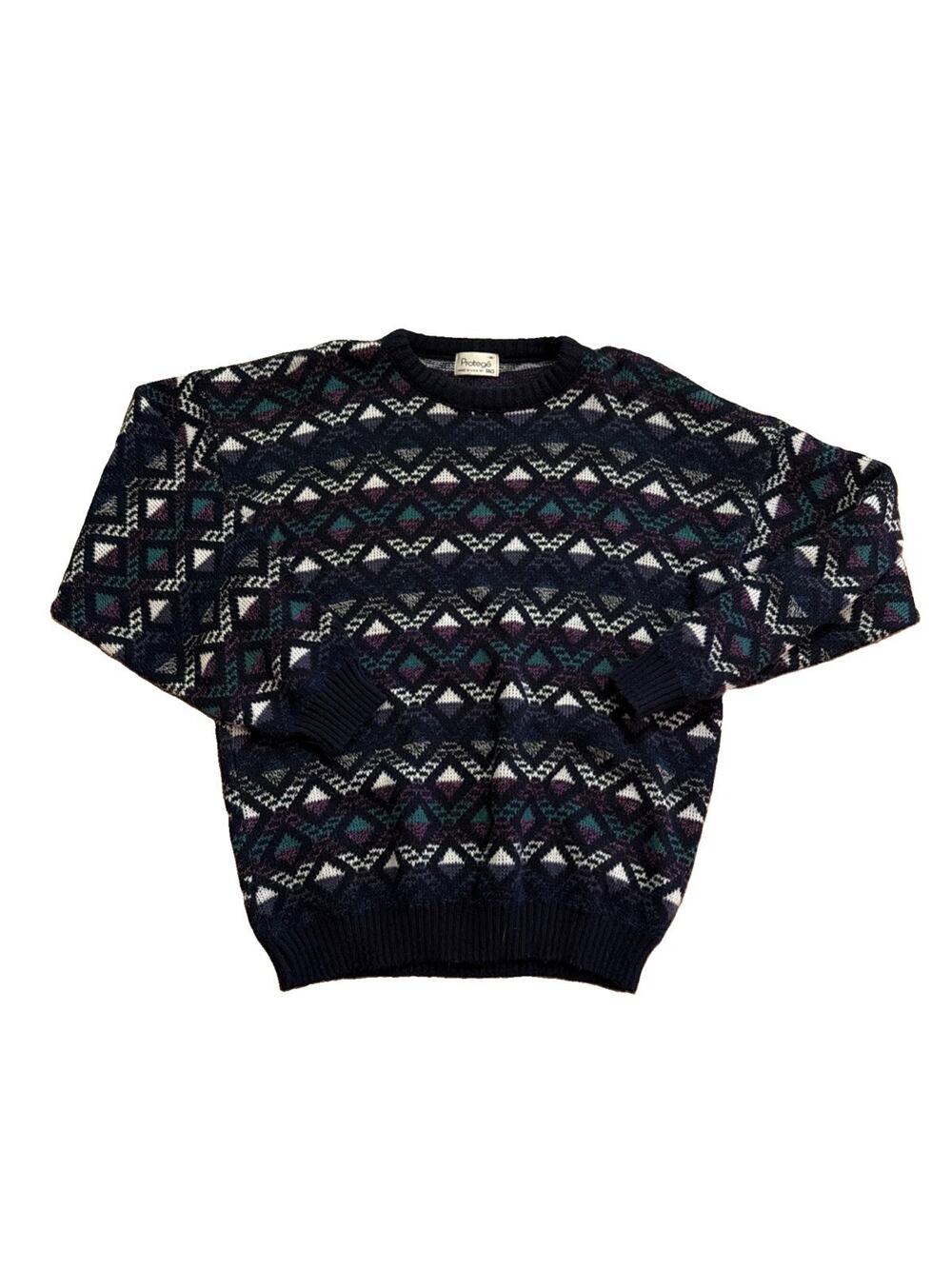 VTG Checkered Pattern Protege Sweater Medium USA Purple Green